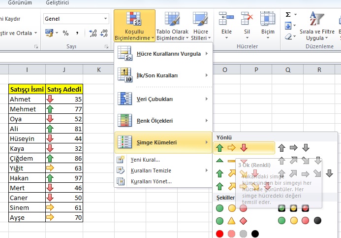 Excel Koşullu Biçimlendirme (Simge Kümeleri)